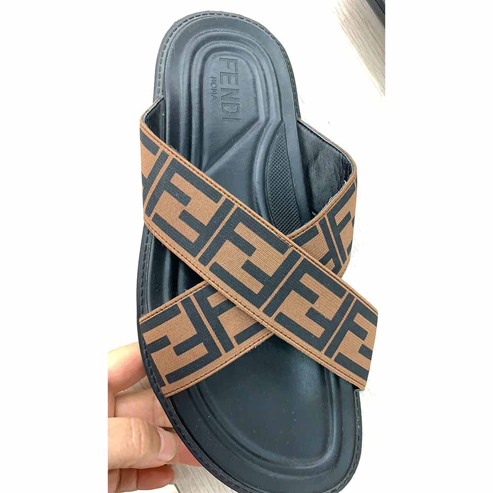 Fendi FF Printed Crossed Strap Slides Sandals - DopestKickz