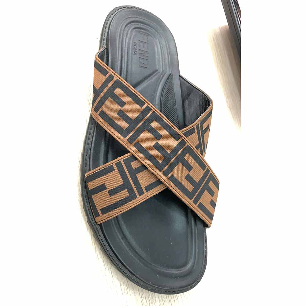 Fendi FF Printed Crossed Strap Slides Sandals - DopestKickz