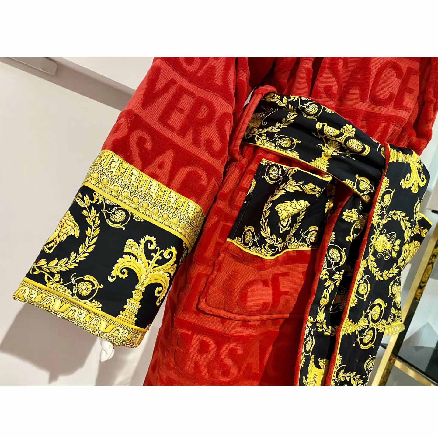 Versace Baroque Logo Jacquard Red Bathrobe - DopestKickz