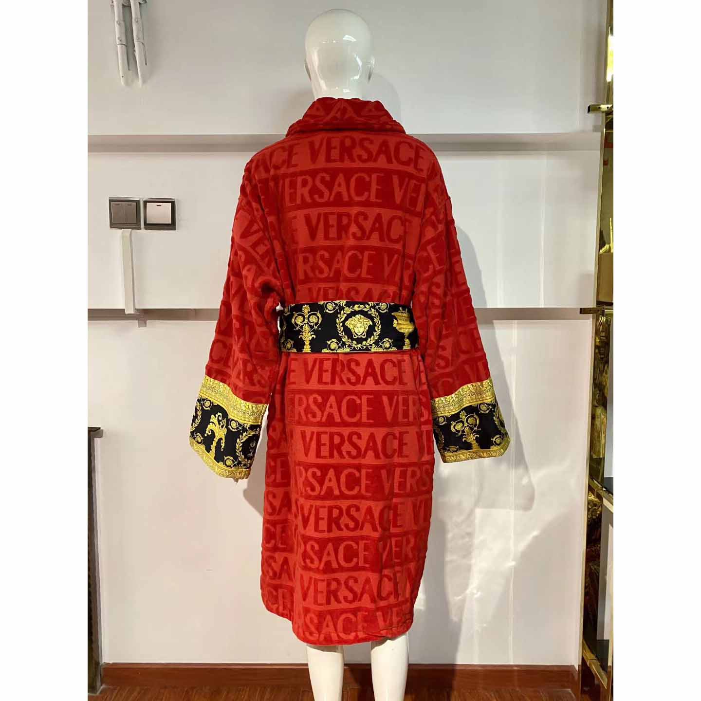 Versace Baroque Logo Jacquard Red Bathrobe - DopestKickz