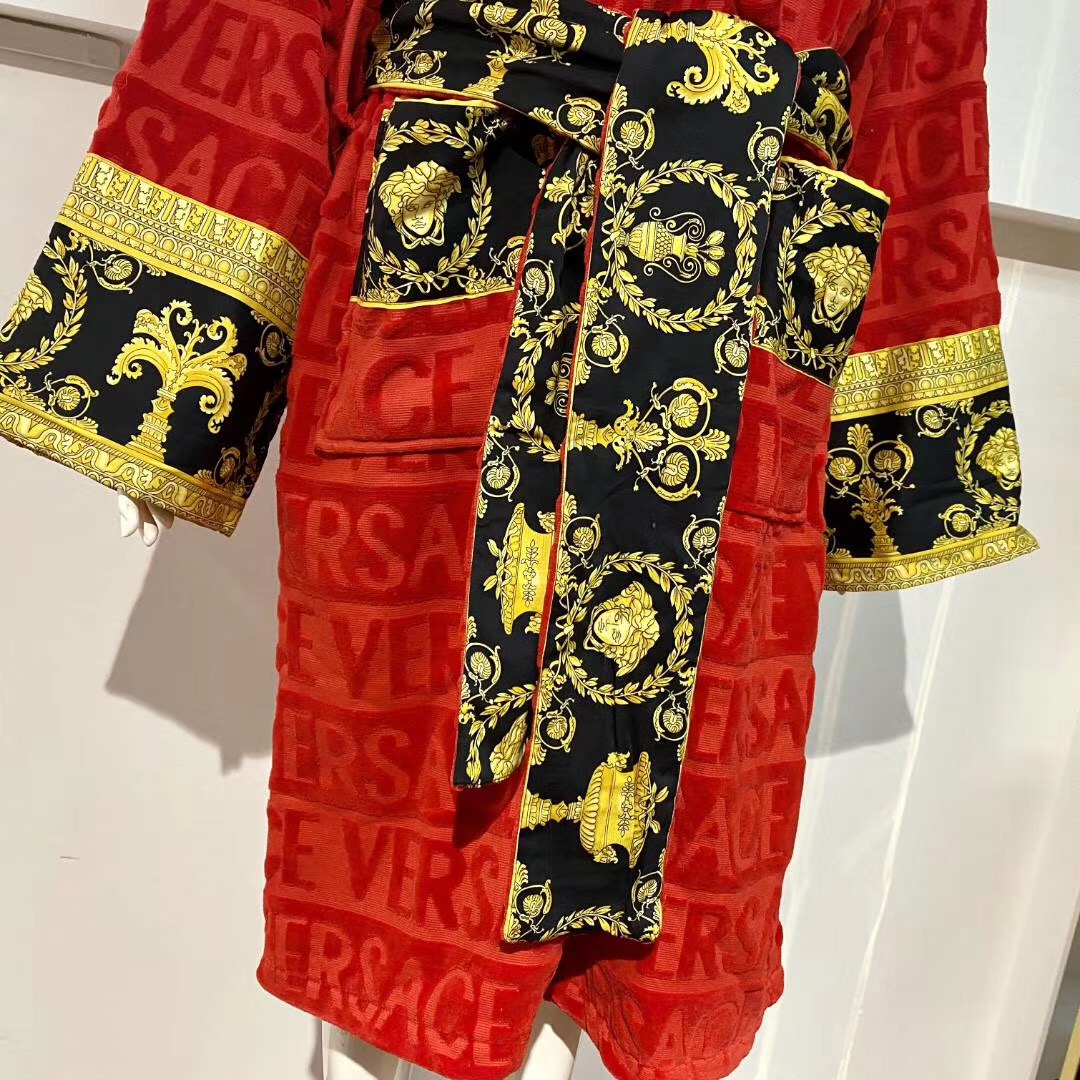 Versace Baroque Logo Jacquard Red Bathrobe - DopestKickz