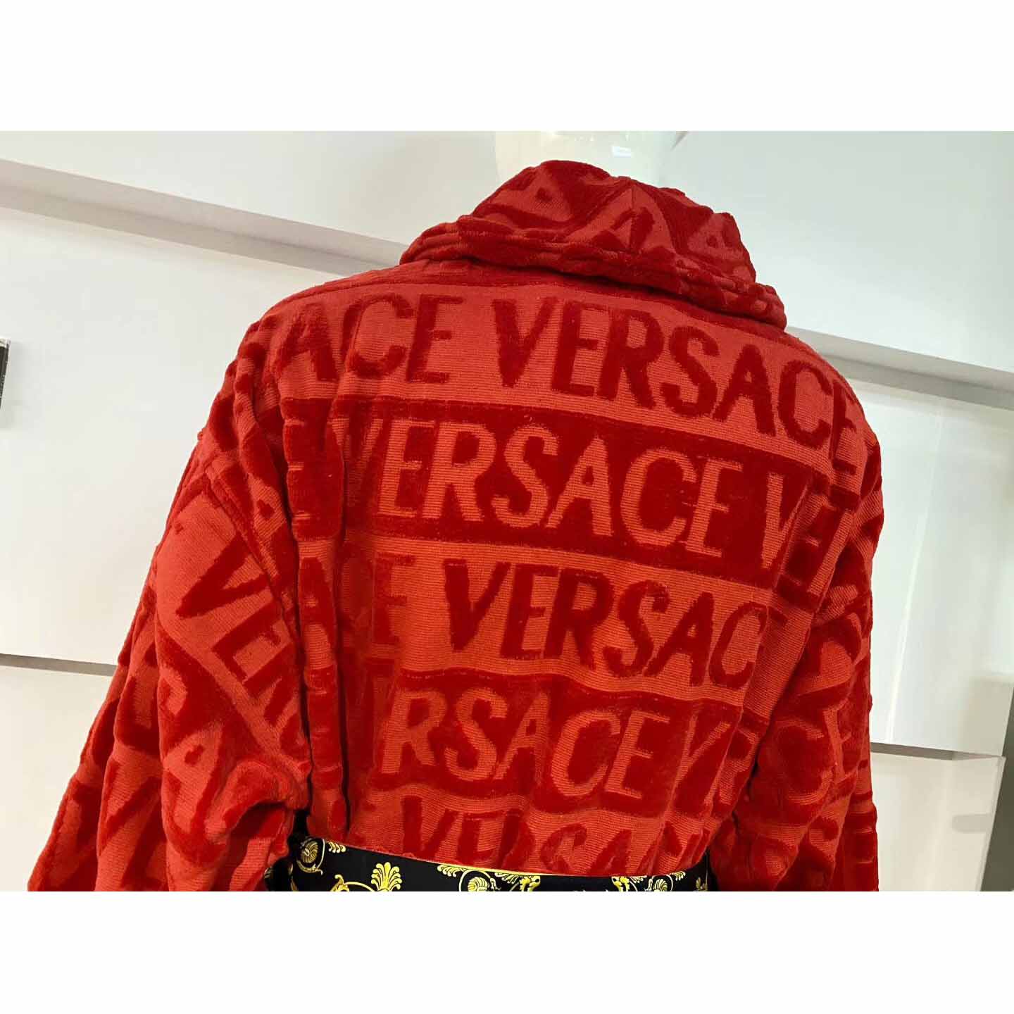 Versace Baroque Logo Jacquard Red Bathrobe - DopestKickz