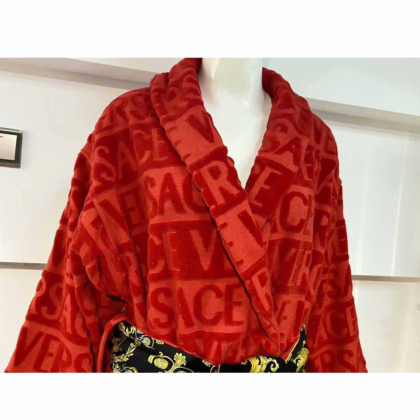 Versace Baroque Logo Jacquard Red Bathrobe - DopestKickz