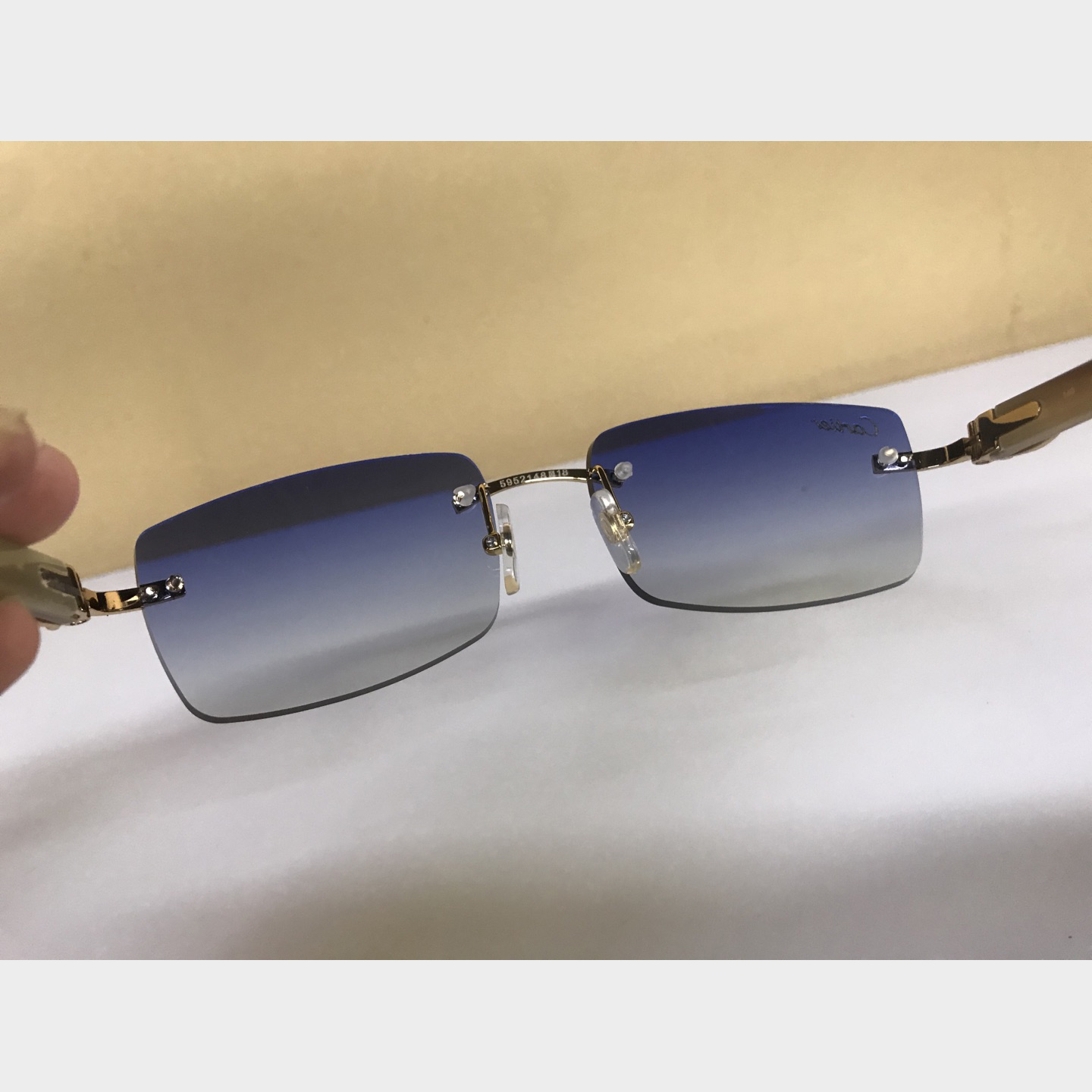 Cartier 3524012 White Buffalo Big Lens Sunglasses In Gold Blue - DopestKickz