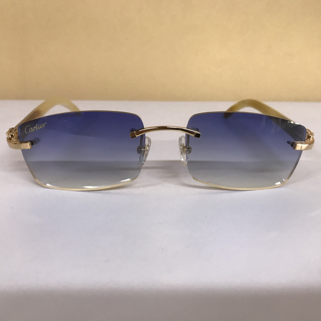 Cartier 3524012 White Buffalo Big Lens Sunglasses In Gold Blue - DopestKickz