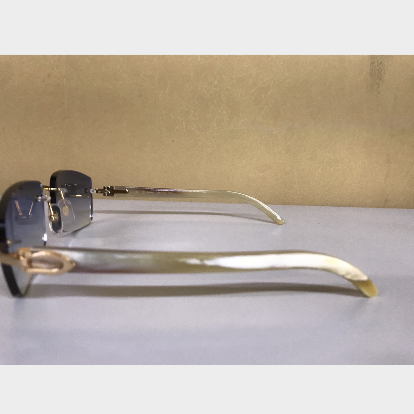 Cartier 3524012 White Buffalo Big Lens Sunglasses In Gold Blue - DopestKickz