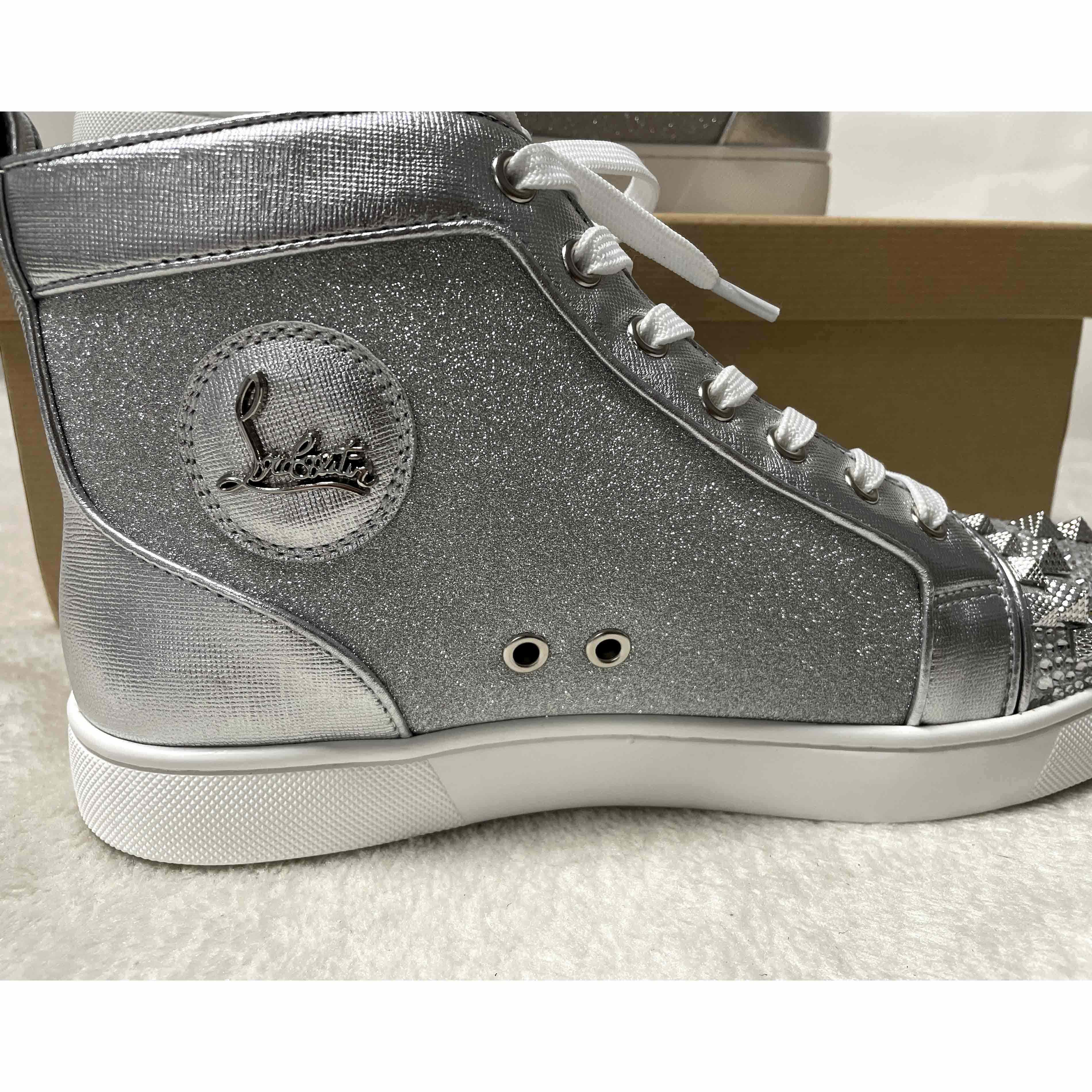 Christian Louboutin Men's Studded Metallic Leather High-Top Sneakers - DopestKickz