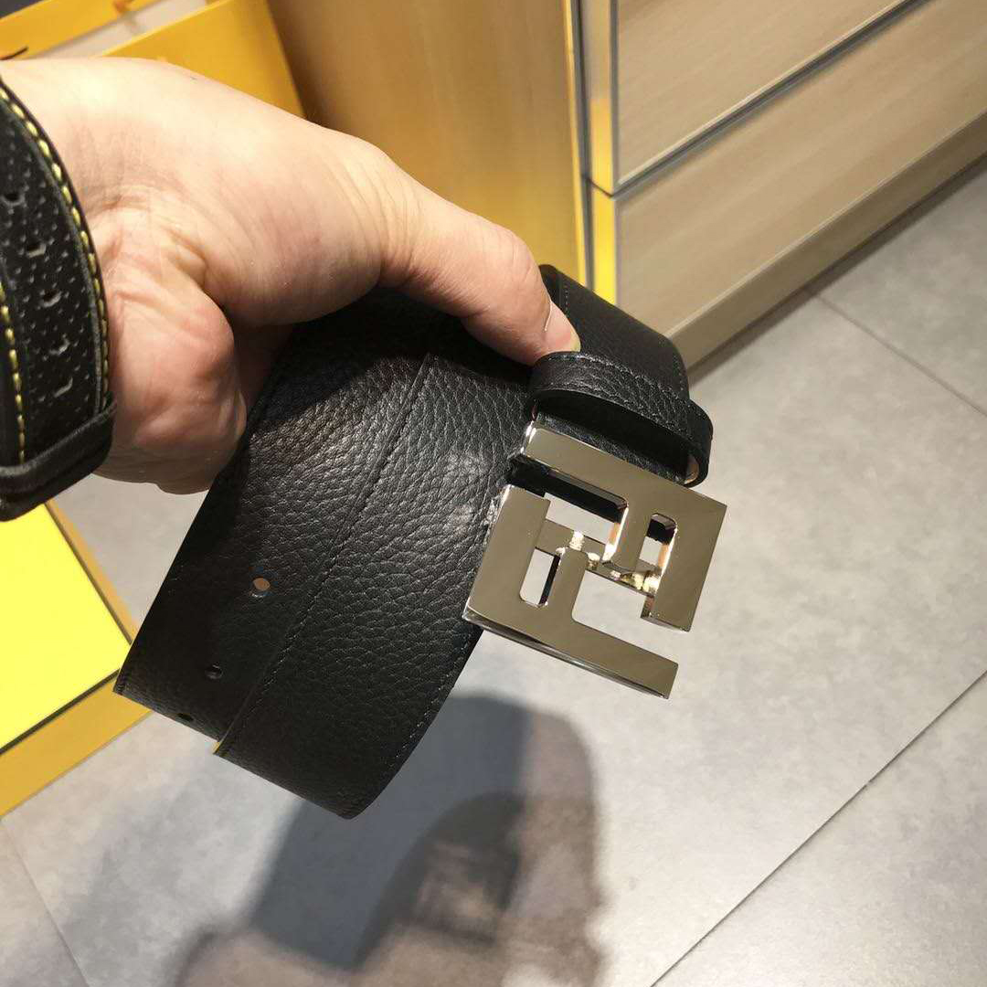 Fendi Black Leather Belt With FF Buckle - DopestKickz