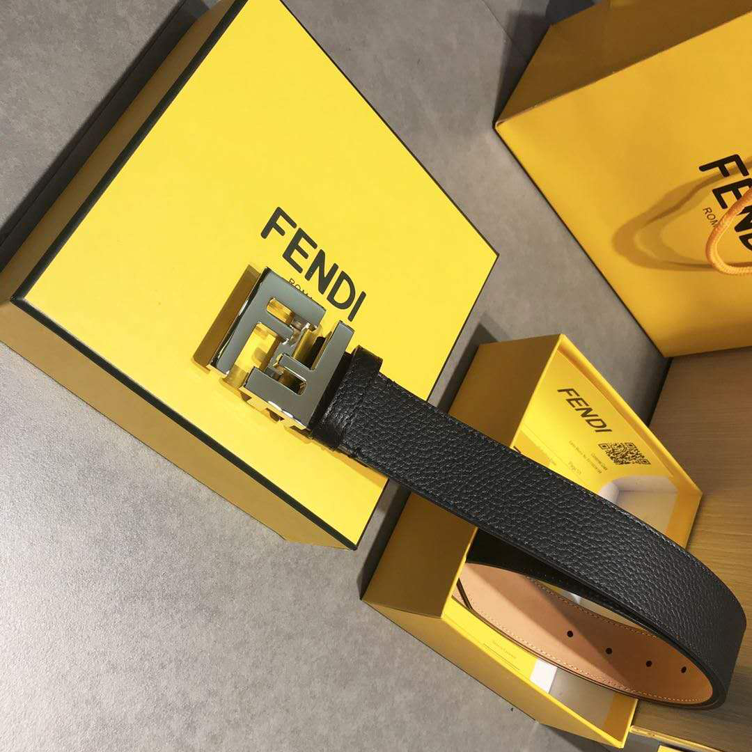 Fendi Black Leather Belt With FF Buckle - DopestKickz