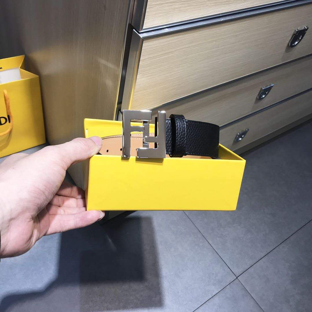 Fendi Black Leather Belt With FF Buckle - DopestKickz