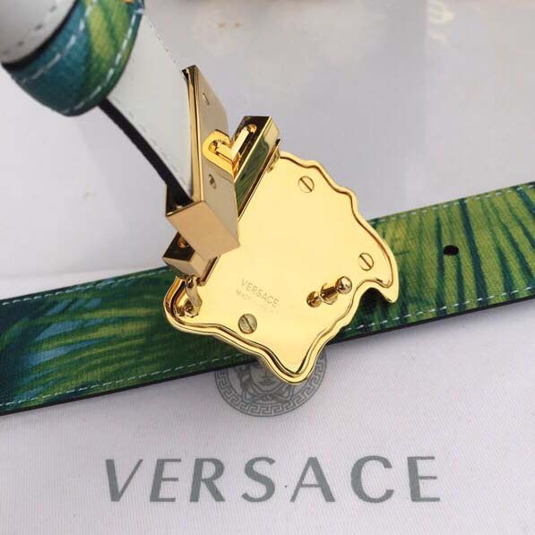 Versace Head Leather Green Belt With Gold Buckle - DopestKickz