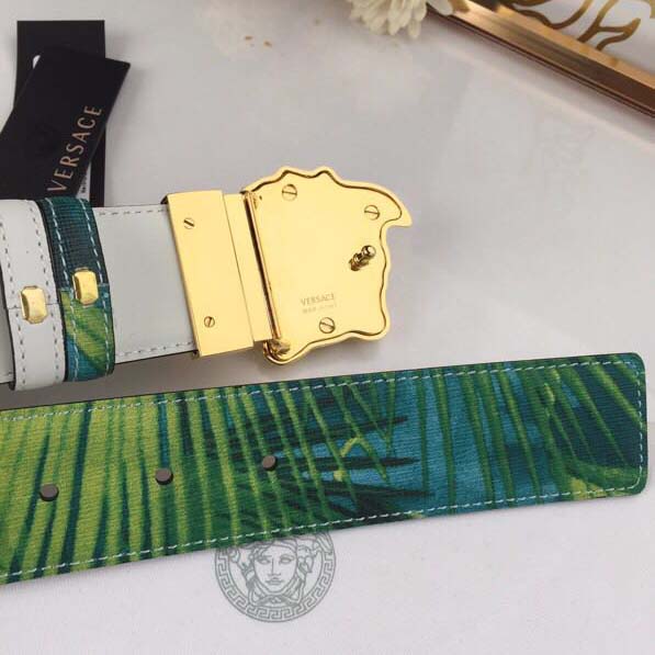 Versace Head Leather Green Belt With Gold Buckle - DopestKickz