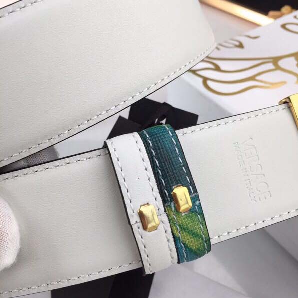 Versace Head Leather Green Belt With Gold Buckle - DopestKickz