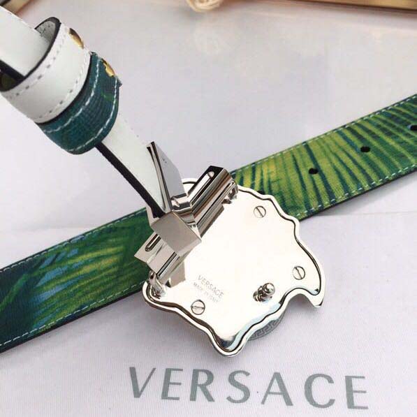 Versace Head Leather Green Belt With Silver Buckle - DopestKickz