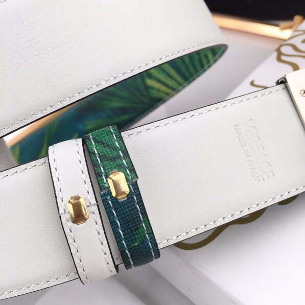 Versace Head Leather Green Belt With Silver Buckle - DopestKickz