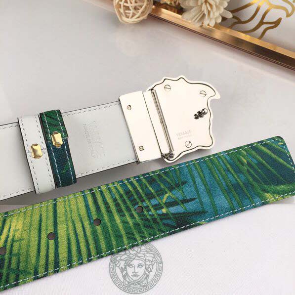 Versace Head Leather Green Belt With Silver Buckle - DopestKickz