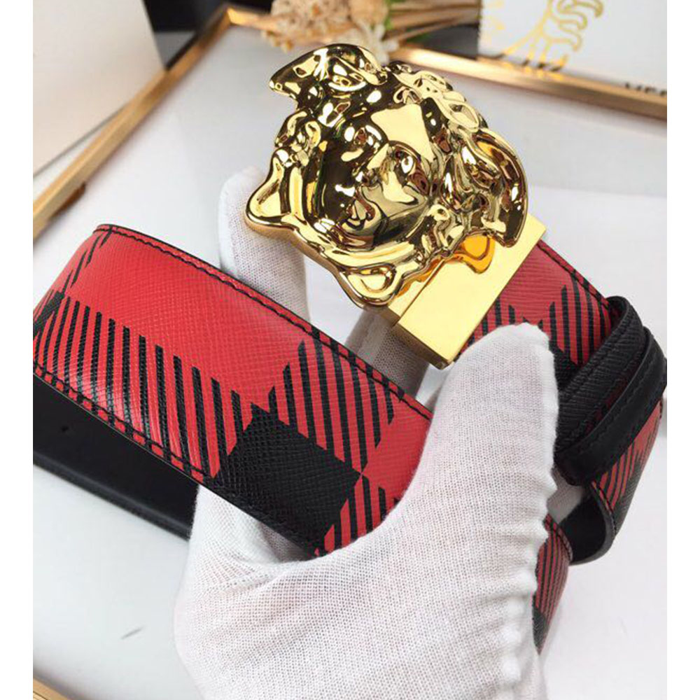 Versace Medusa Reversible Gold Buckle Leather Belt - DopestKickz
