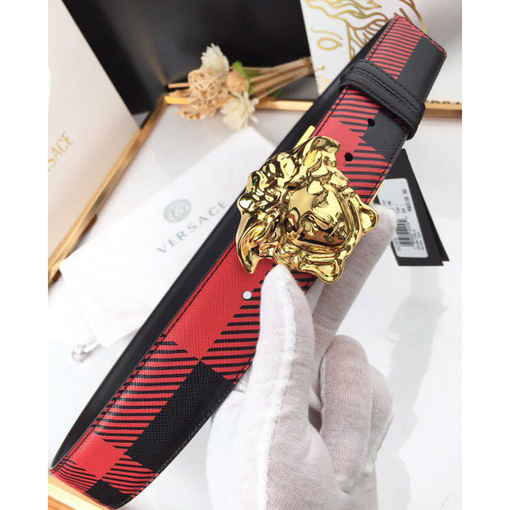 Versace Medusa Reversible Gold Buckle Leather Belt - DopestKickz