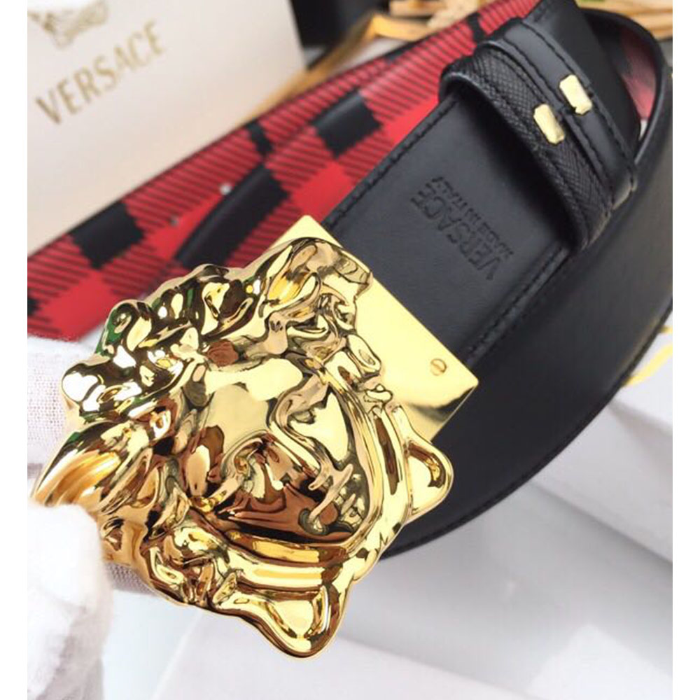 Versace Medusa Reversible Gold Buckle Leather Belt - DopestKickz