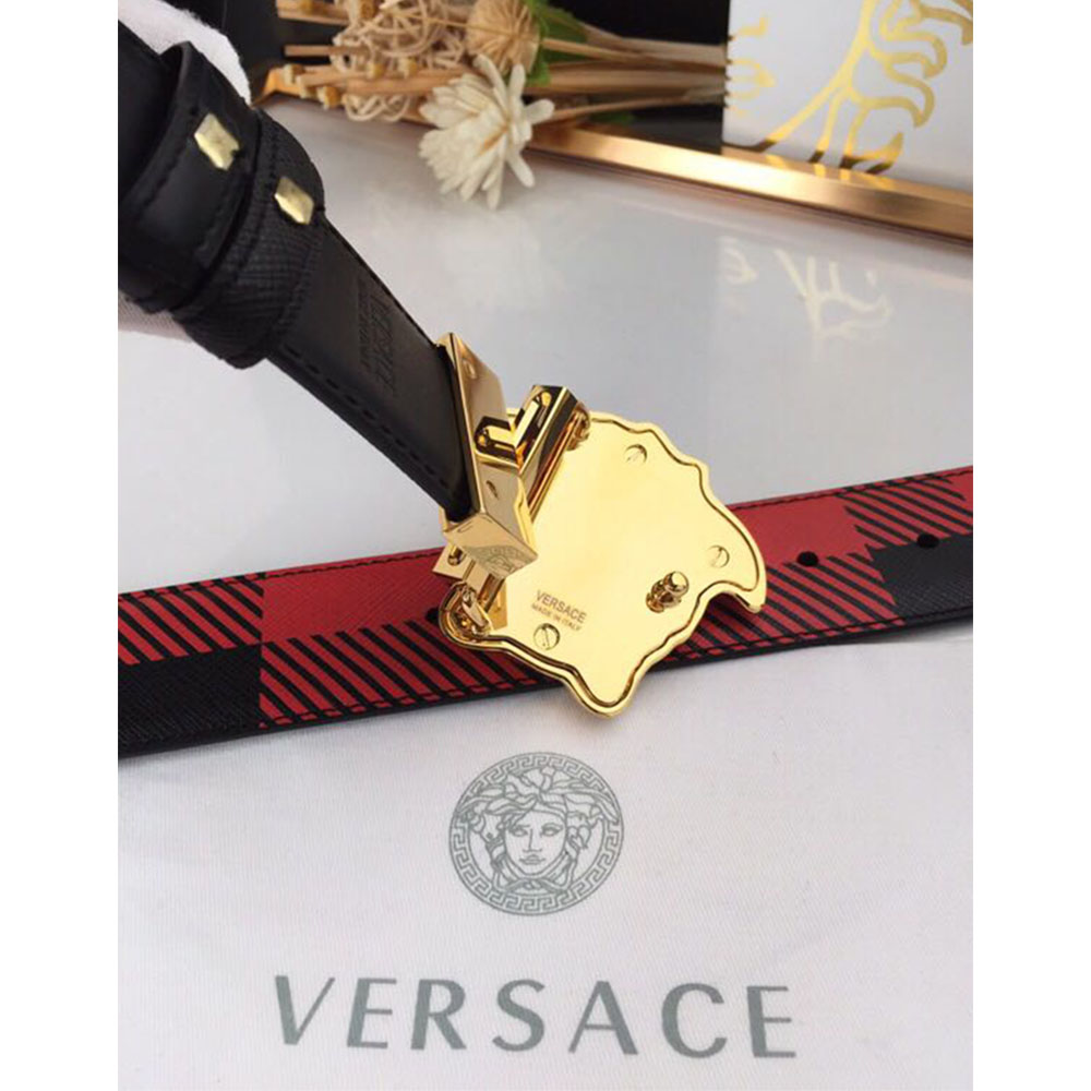 Versace Medusa Reversible Gold Buckle Leather Belt - DopestKickz