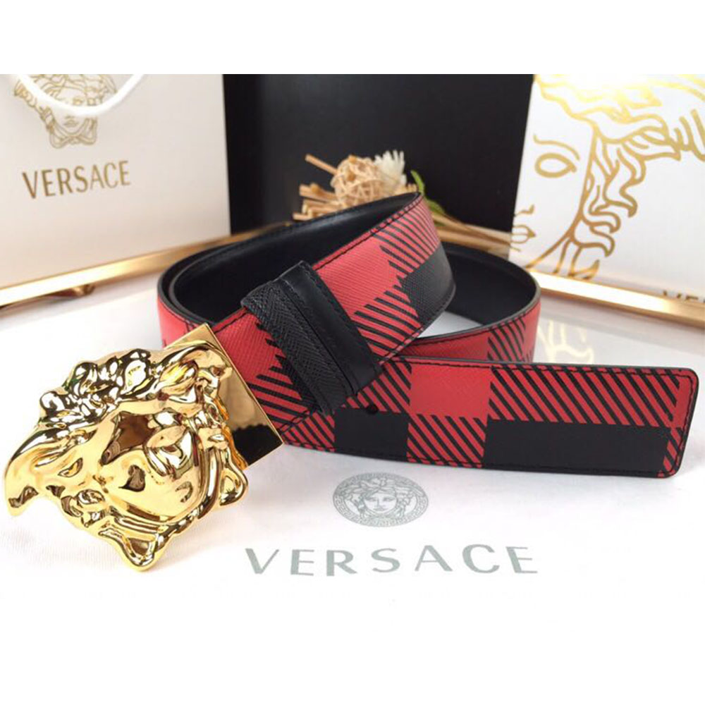 Versace Medusa Reversible Gold Buckle Leather Belt - DopestKickz