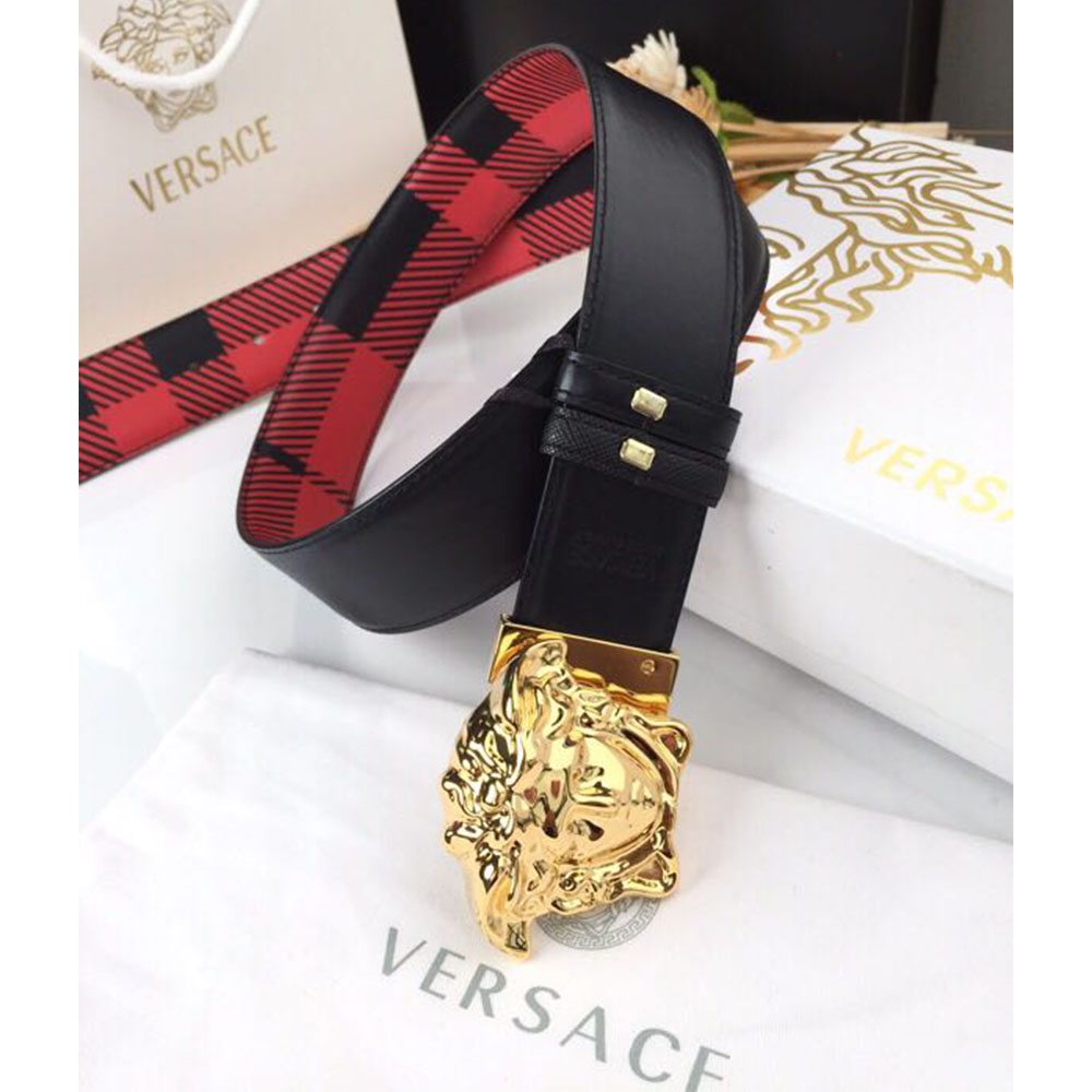 Versace Medusa Reversible Gold Buckle Leather Belt - DopestKickz