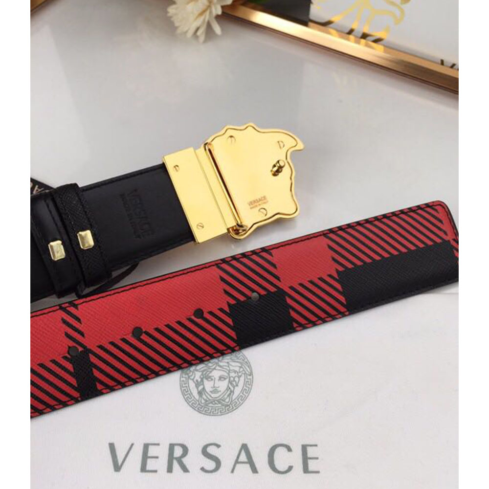 Versace Medusa Reversible Gold Buckle Leather Belt - DopestKickz