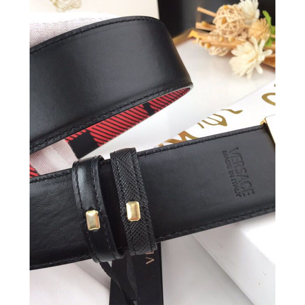 Versace Medusa Reversible Gold Buckle Leather Belt - DopestKickz