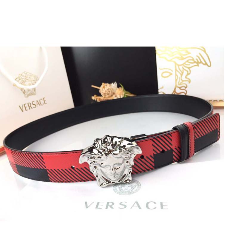 Versace Medusa Reversible Silver Buckle Leather Belt - DopestKickz