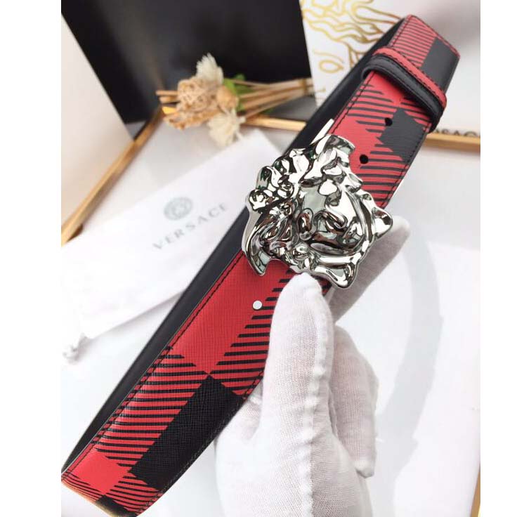 Versace Medusa Reversible Silver Buckle Leather Belt - DopestKickz