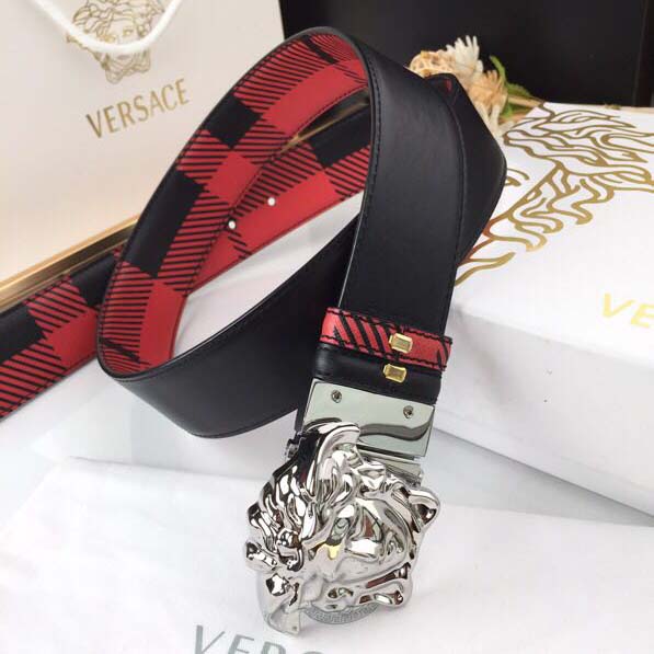 Versace Medusa Reversible Silver Buckle Leather Belt - DopestKickz
