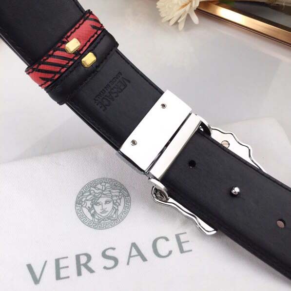 Versace Medusa Reversible Silver Buckle Leather Belt - DopestKickz