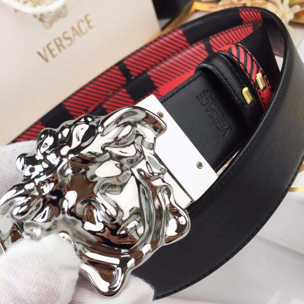 Versace Medusa Reversible Silver Buckle Leather Belt - DopestKickz