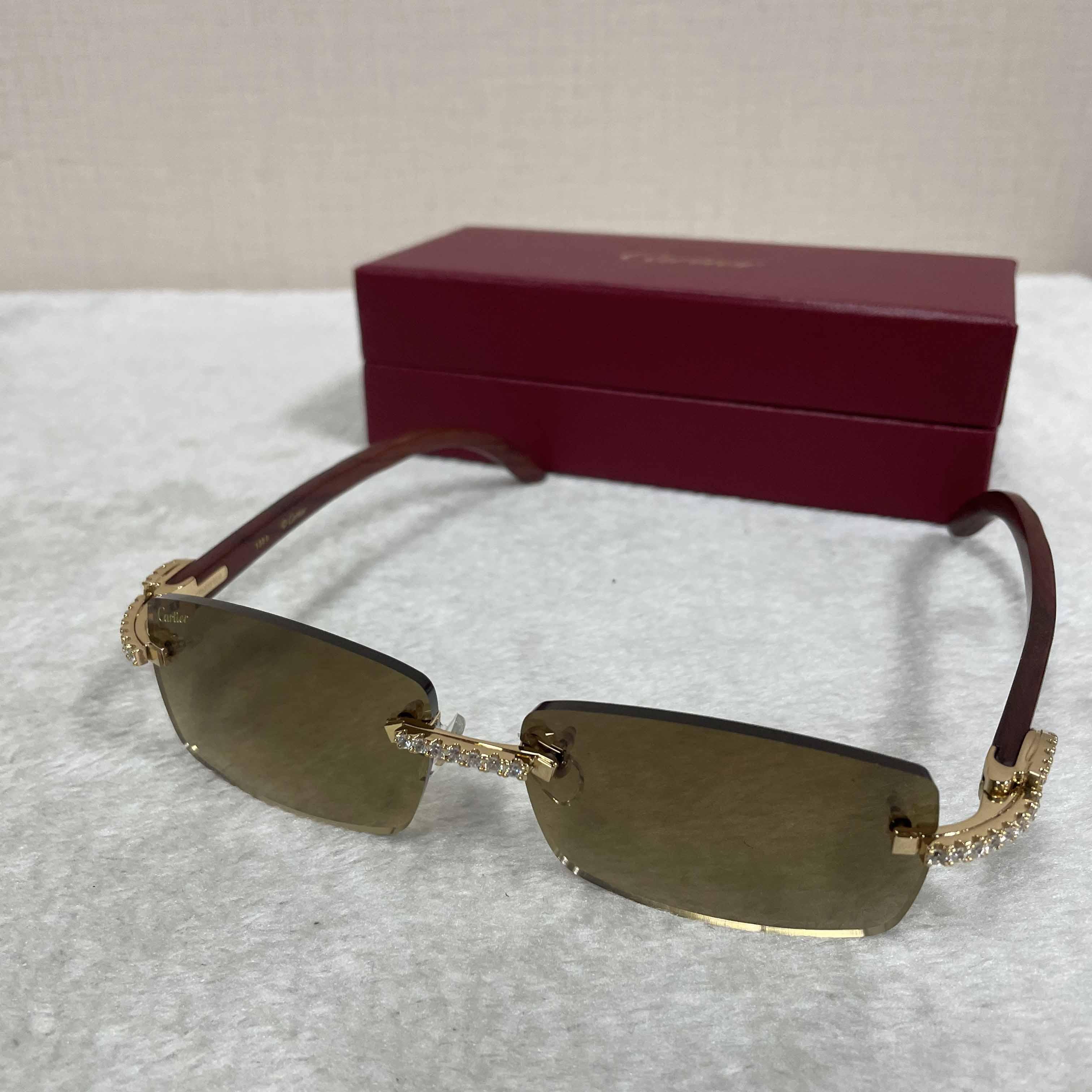 Cartier 3524012 Diamond Wood Sunglasses In Gold - DopestKickz