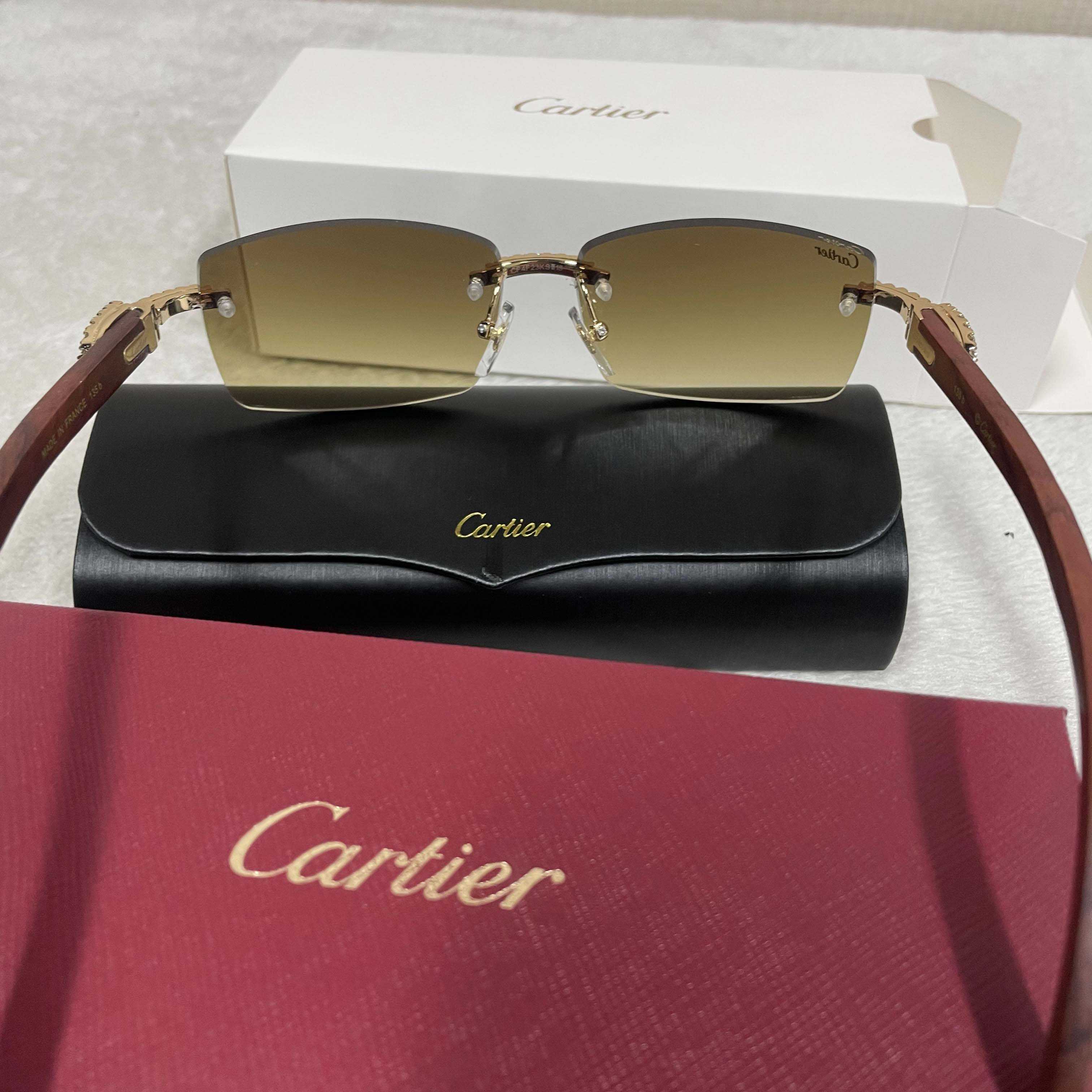 Cartier 3524012 Diamond Wood Sunglasses In Gold - DopestKickz
