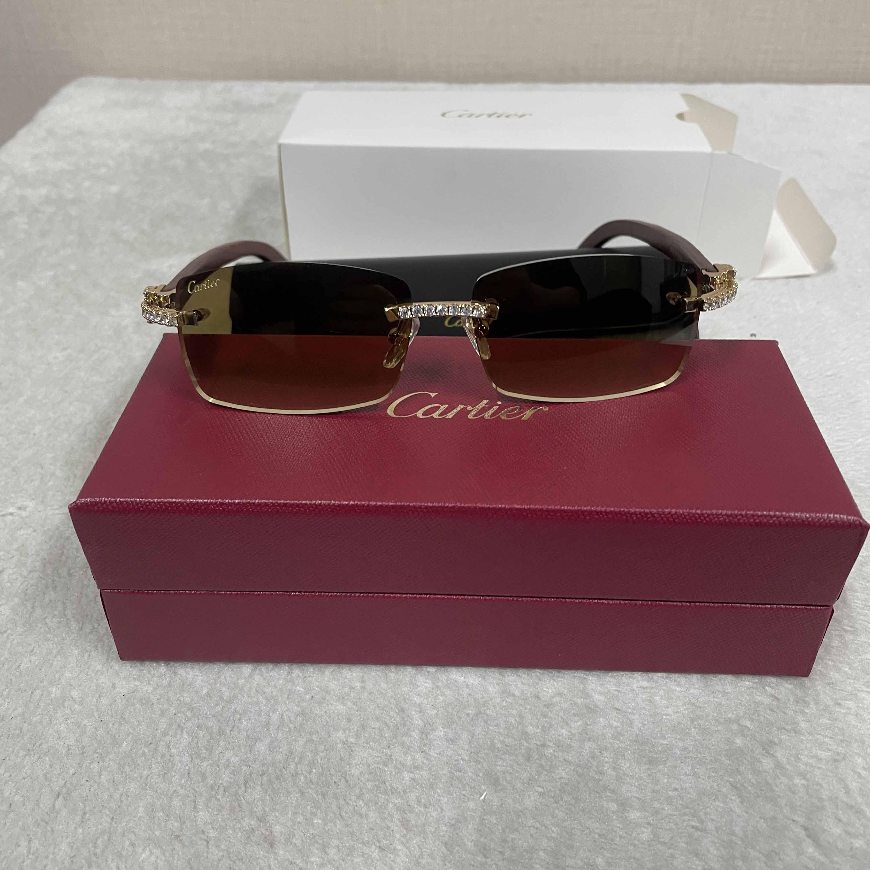 Cartier 3524012 Diamond Wood Sunglasses In Gold - DopestKickz