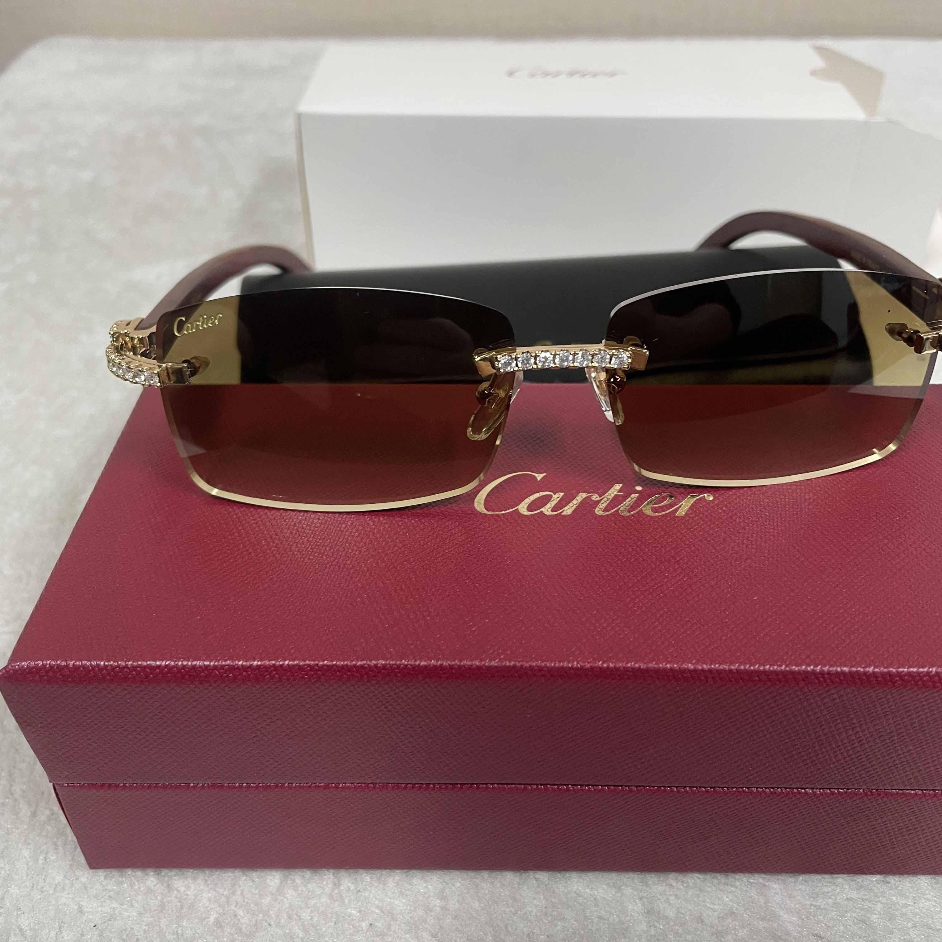Cartier 3524012 Diamond Wood Sunglasses In Gold - DopestKickz