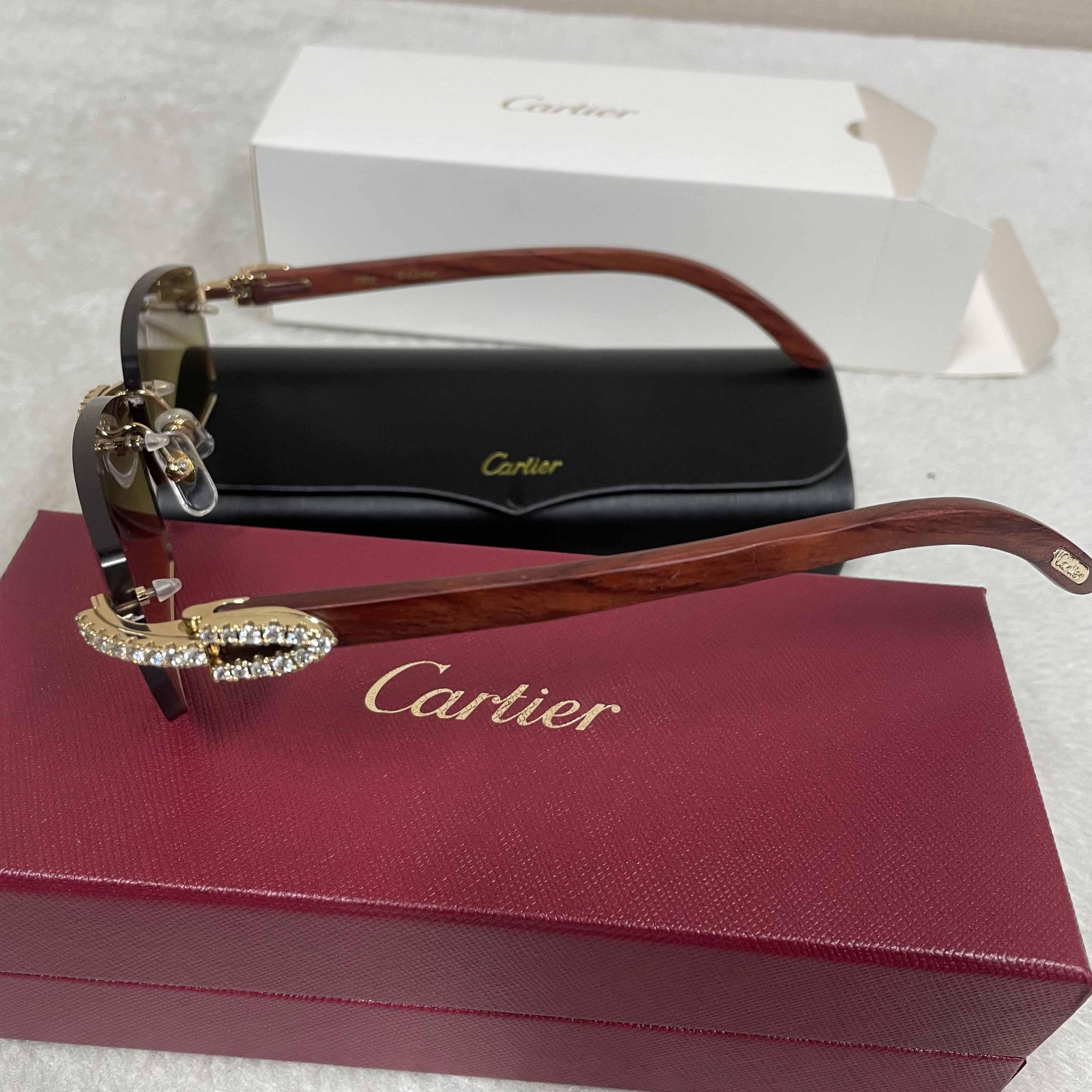 Cartier 3524012 Diamond Wood Sunglasses In Gold - DopestKickz