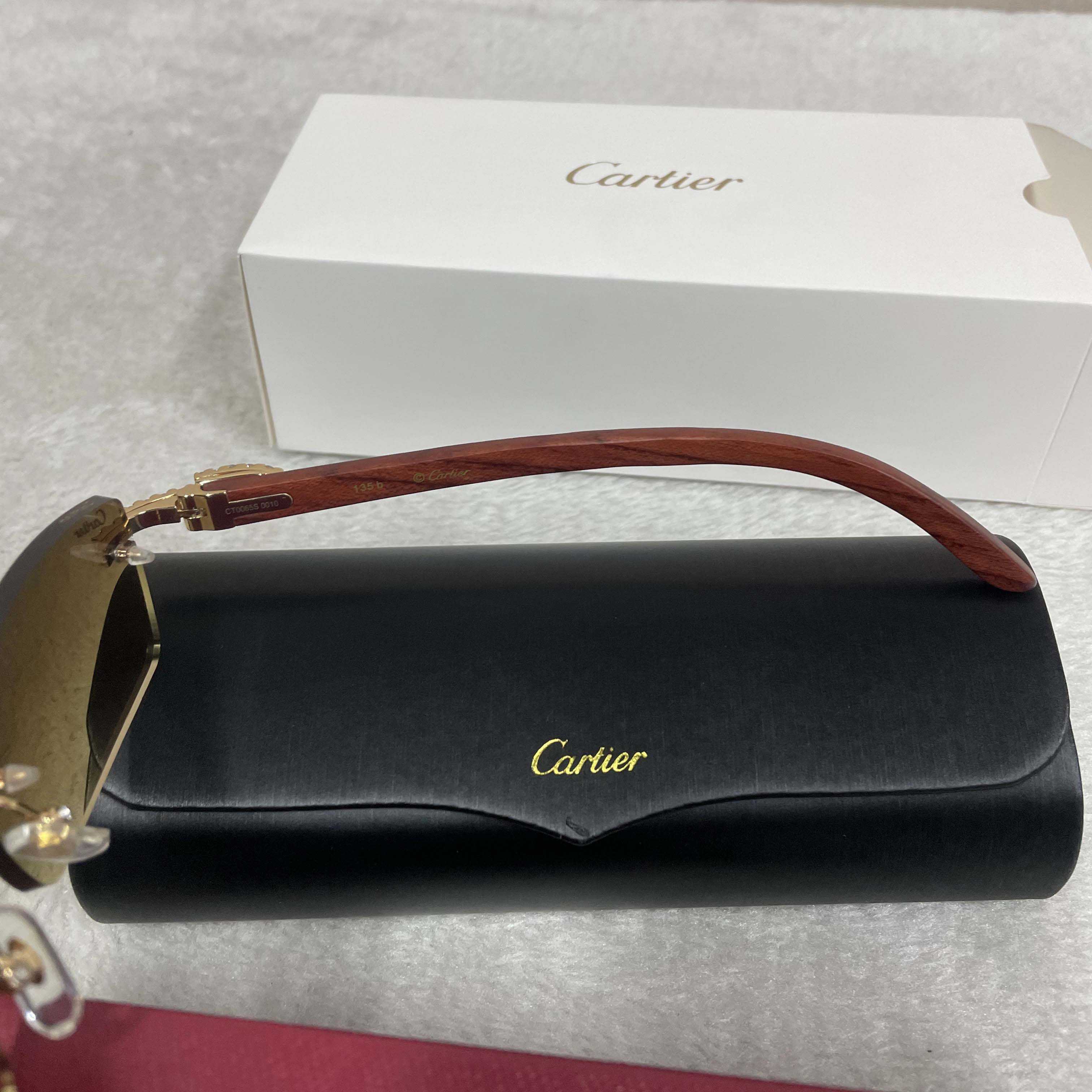 Cartier 3524012 Diamond Wood Sunglasses In Gold - DopestKickz