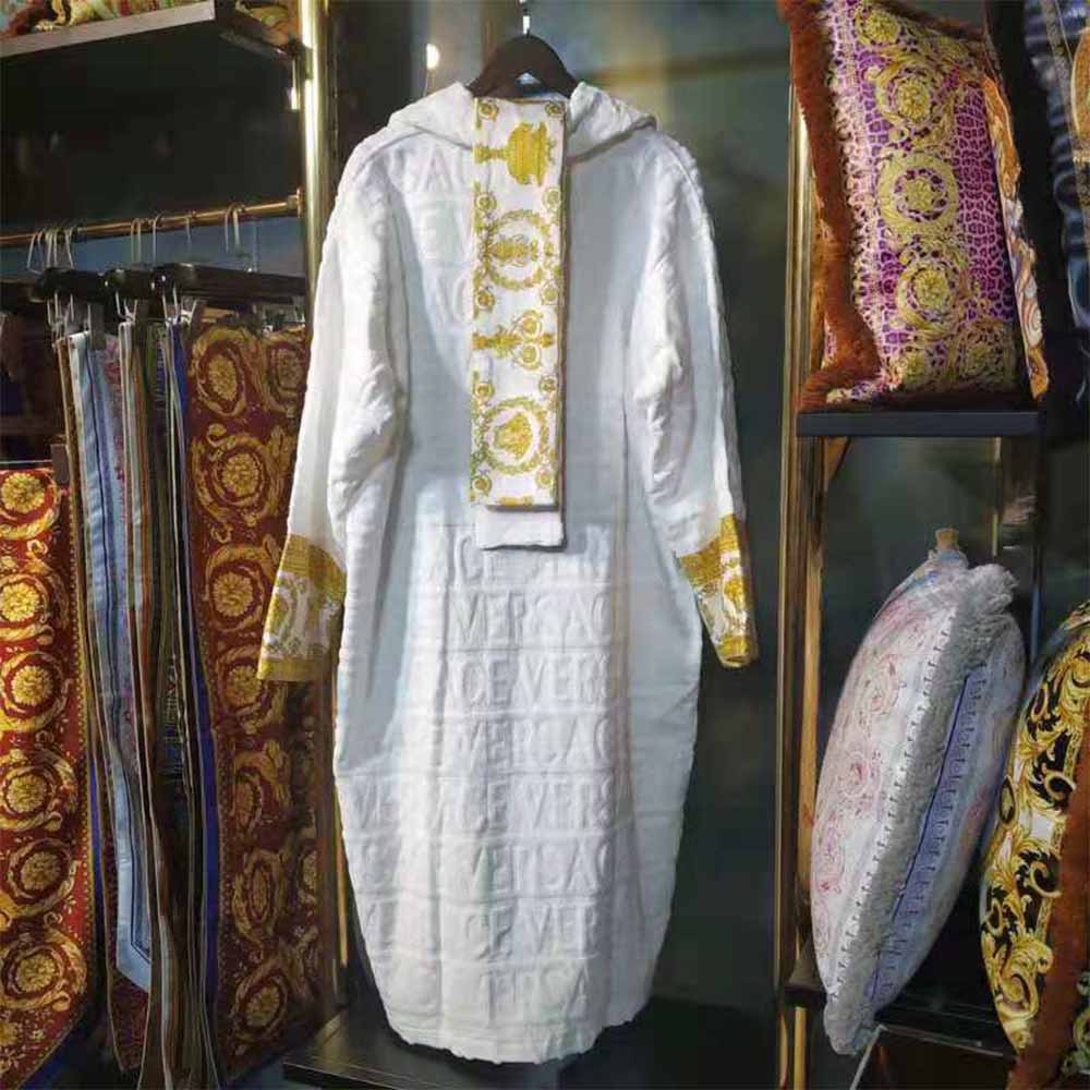 Versace Palazzo Logo Jacquard White Bathrobe - DopestKickz