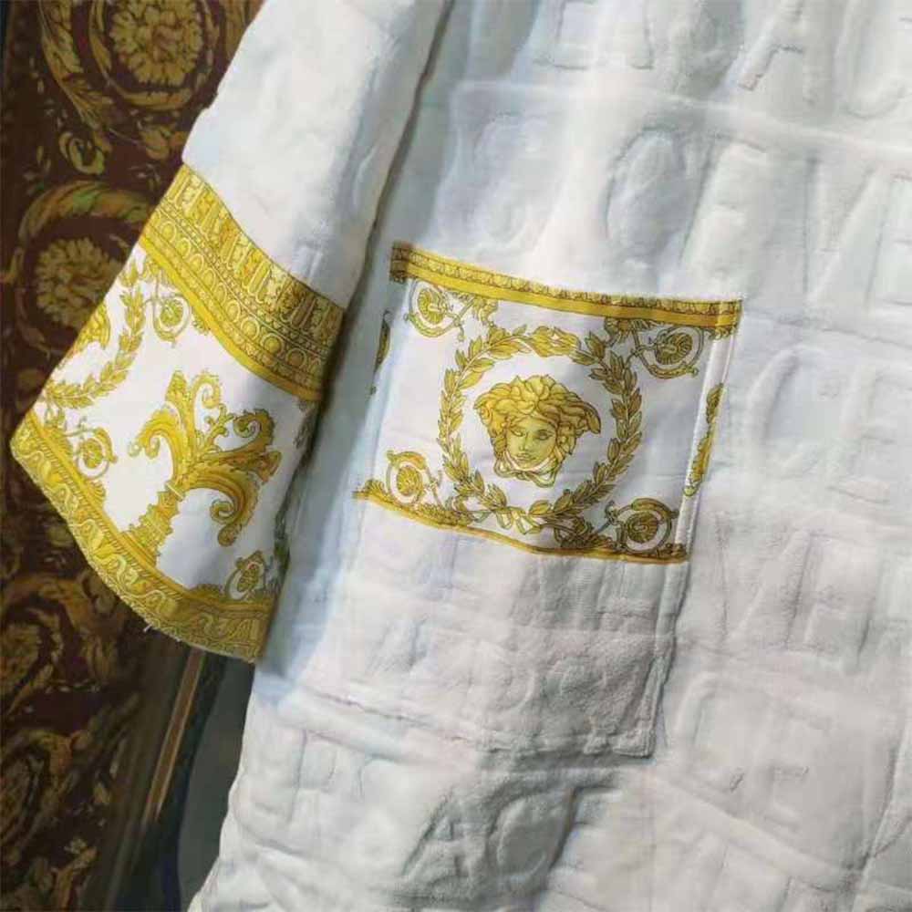 Versace Palazzo Logo Jacquard White Bathrobe - DopestKickz