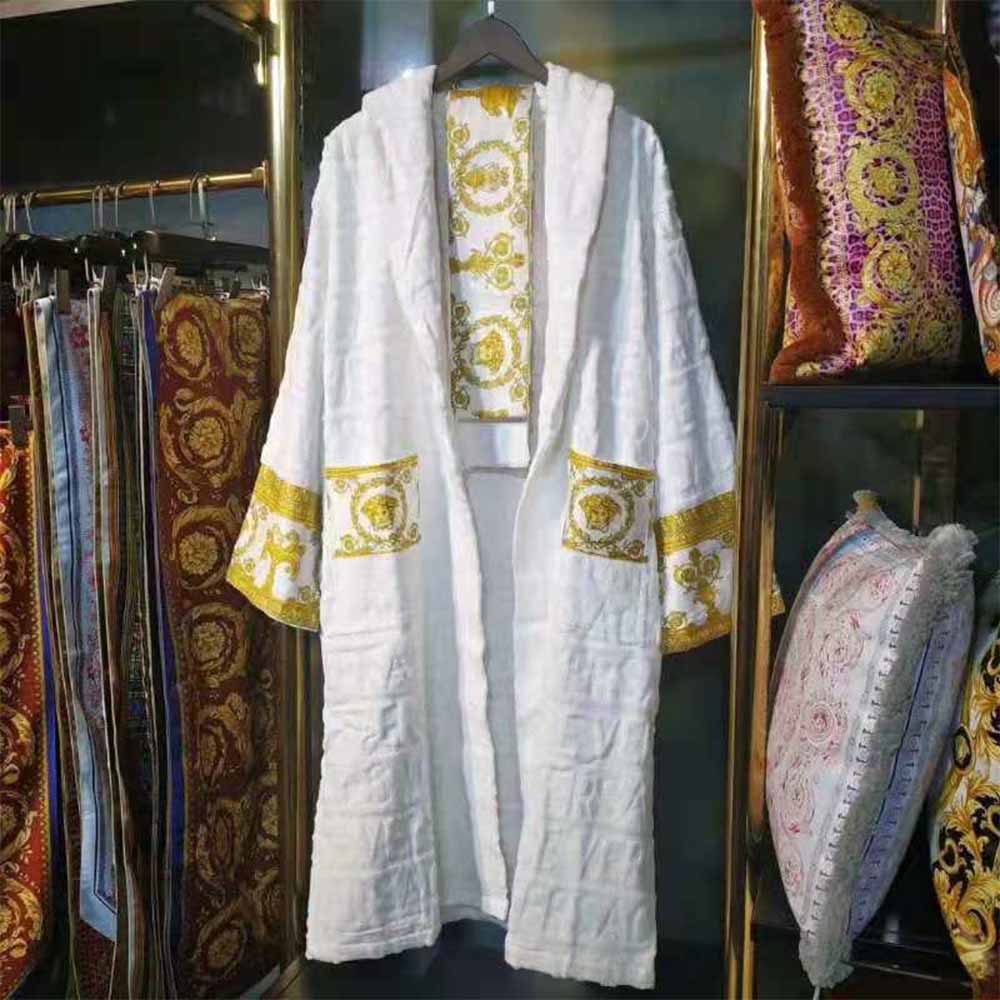 Versace Palazzo Logo Jacquard White Bathrobe - DopestKickz