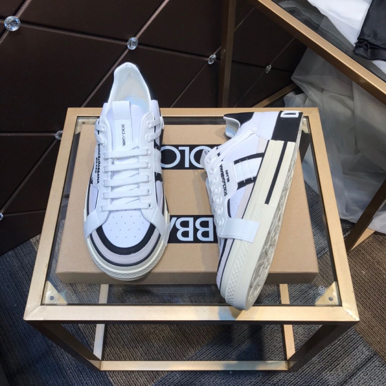 Dolce & Gabbana Calfskin 2Zero custom Sneakers In White/Black - DopestKickz