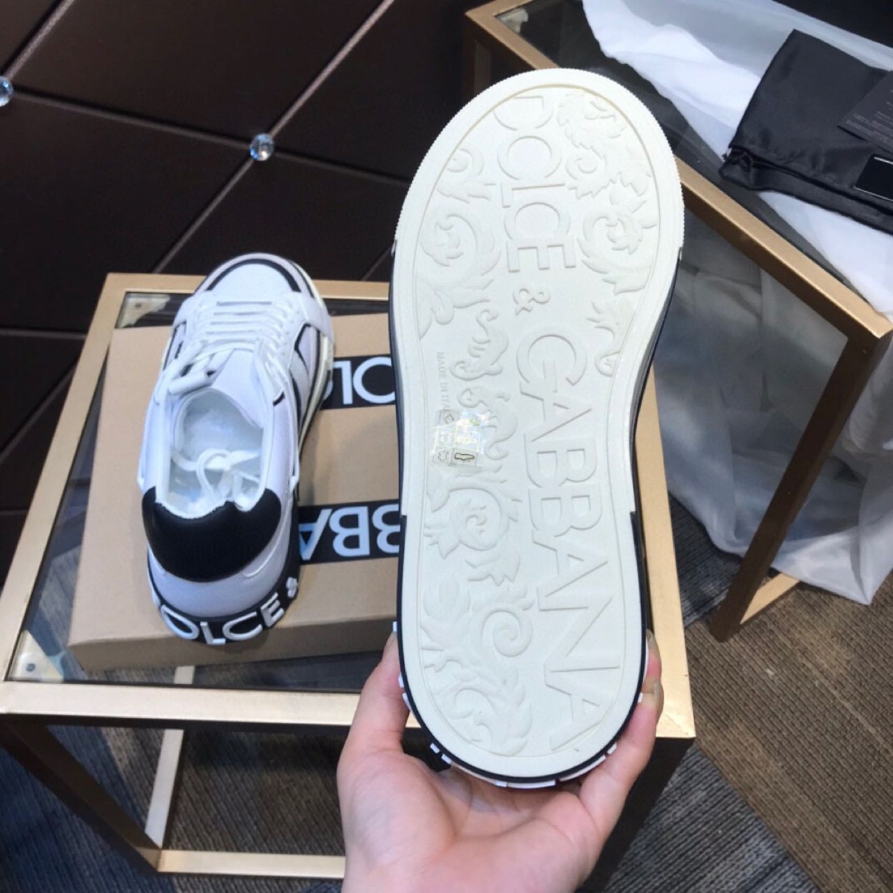 Dolce & Gabbana Calfskin 2Zero custom Sneakers In White/Black - DopestKickz