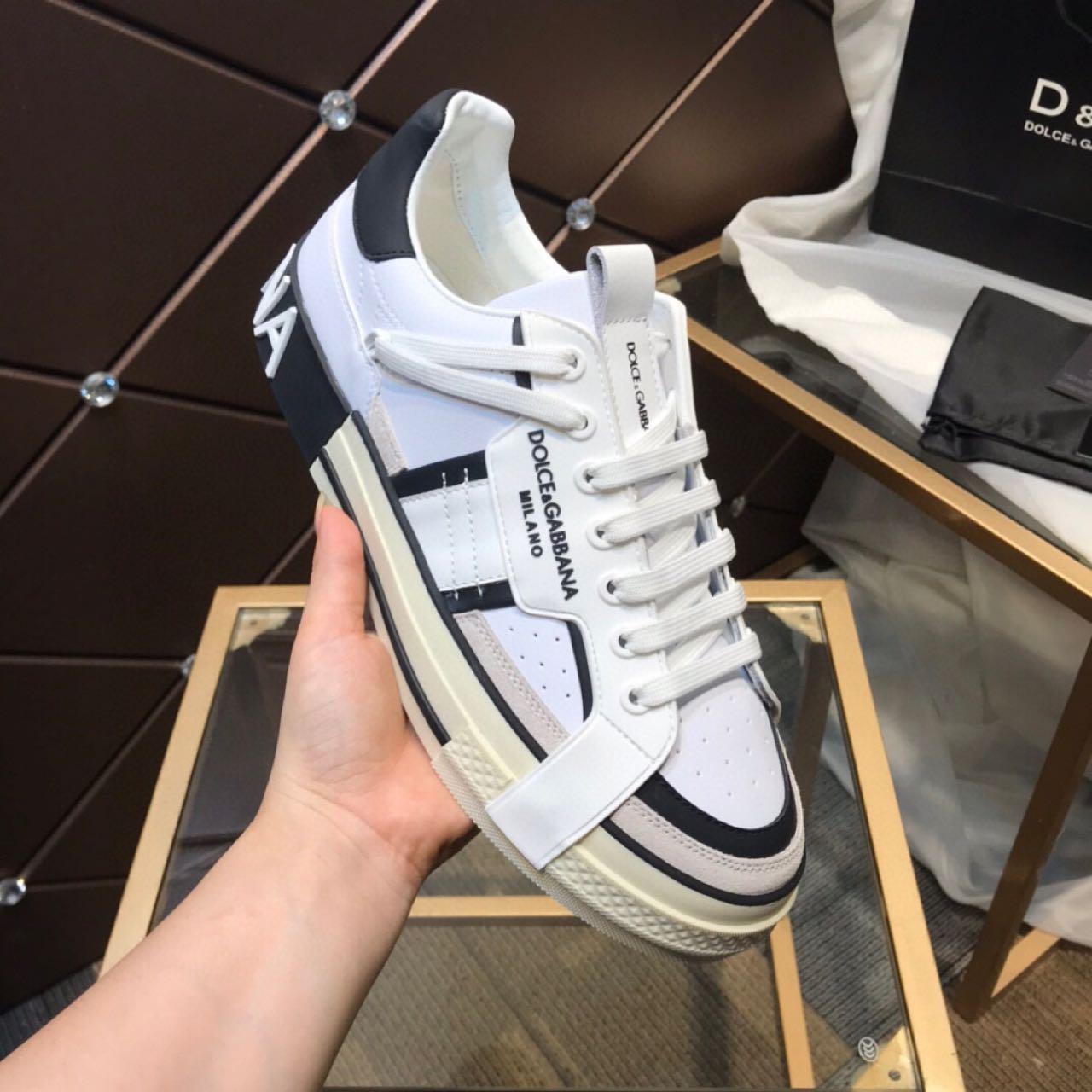Dolce & Gabbana Calfskin 2Zero custom Sneakers In White/Black - DopestKickz