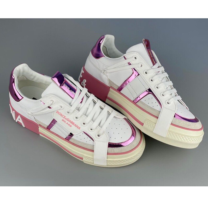 Dolce & Gabbana Calfskin 2Zero Custom Sneakers In Pink  - DopestKickz