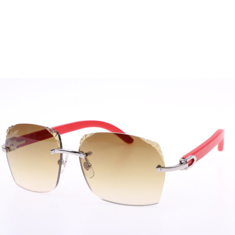 Cartier  8300818 Engrave Lens Red Wood Sunglasses In Silver Brown - DopestKickz