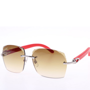 Cartier  8300818 Engrave Lens Red Wood Sunglasses In Silver Brown - DopestKickz