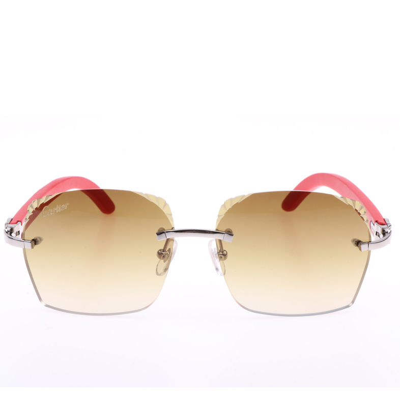 Cartier  8300818 Engrave Lens Red Wood Sunglasses In Silver Brown - DopestKickz