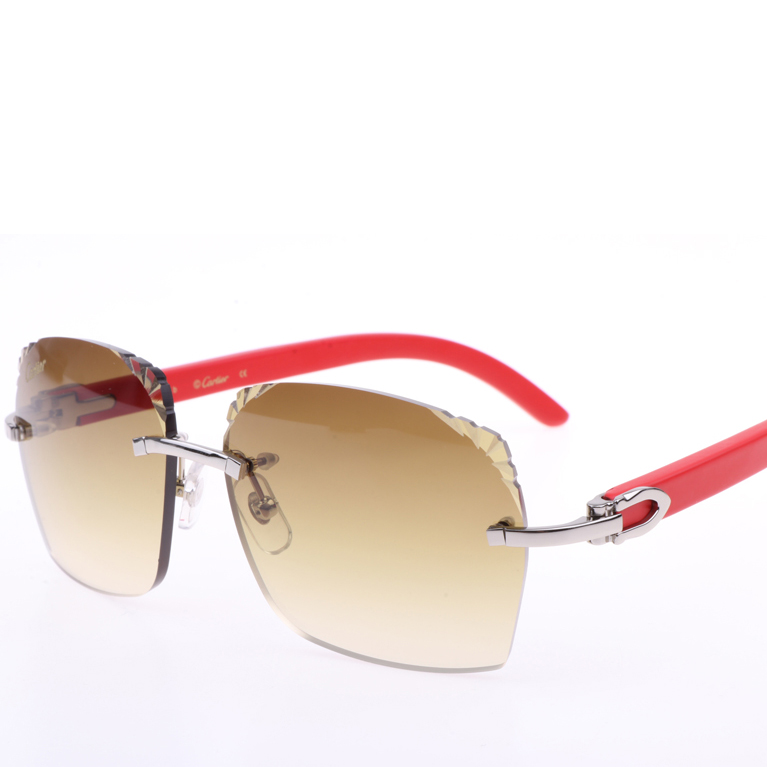Cartier  8300818 Engrave Lens Red Wood Sunglasses In Silver Brown - DopestKickz